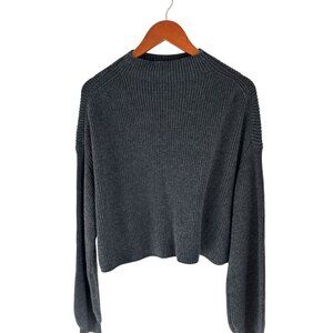Le ORE Knit Sweater Charcoal Gray Raglan Sleeve Cropped Sweater Merino Blend Siz